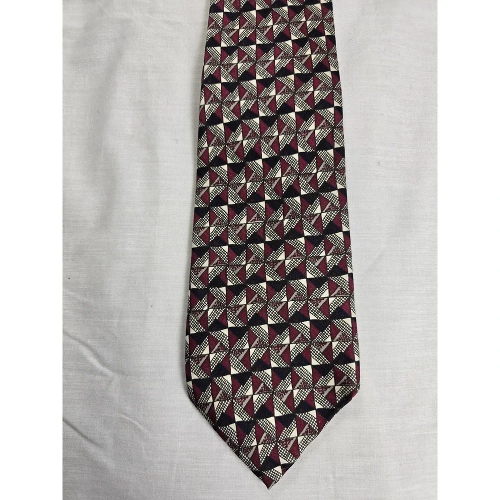 Vintage Robert Talbott Tie Mens‎ Burgundy Red Silk Geometric Made USA 90s